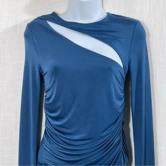 Pull&Bear‎ NWT Ruched Bodycon Cut Out Blue Mini Dress Size S - Picture 6 of 15